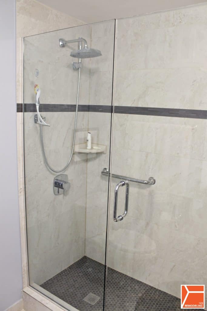 Standing Mixer Shower W Rain Shower Head & Pivot Glass Doors at 505 N Lake Shore Dr in Streeterville