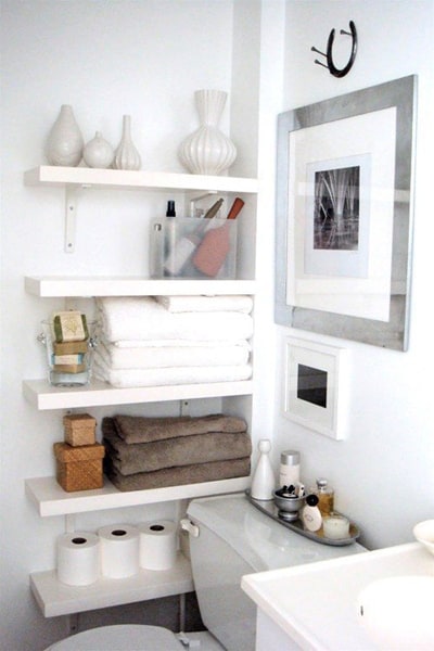 Corner shelving for small bathroom