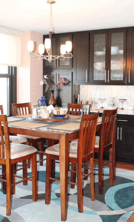 chandelier over dining table