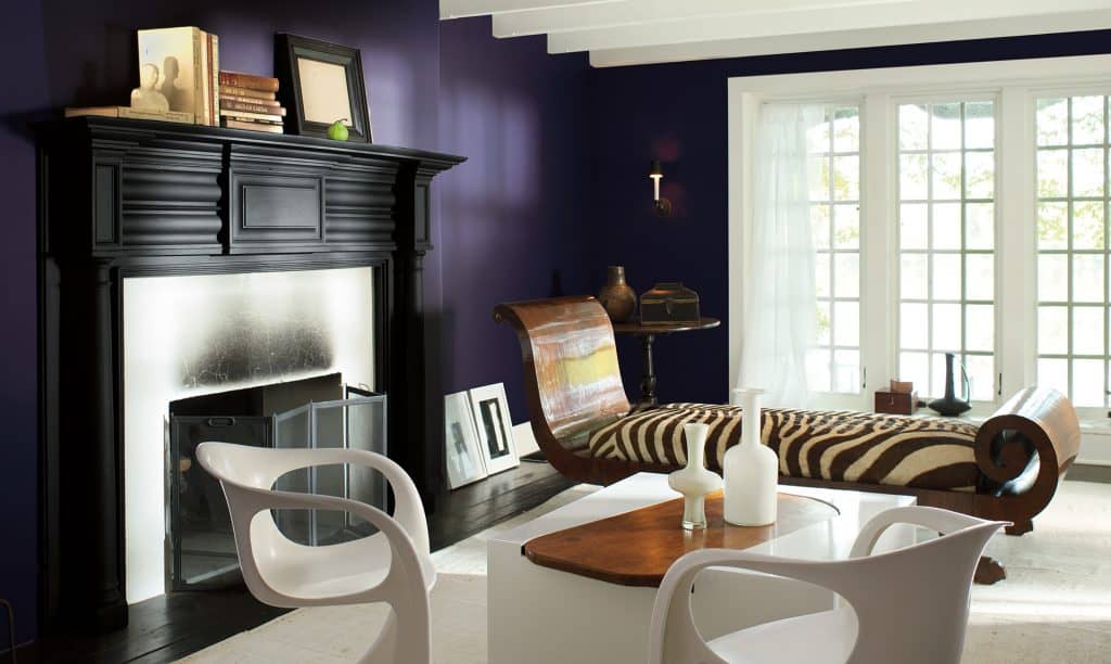 living room with Benjamin Moore Shadow accents