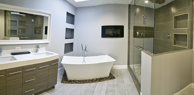 modern spa bathroom with freestanding tub