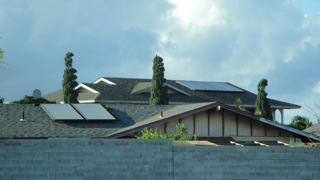 multiple roofs with solar panels