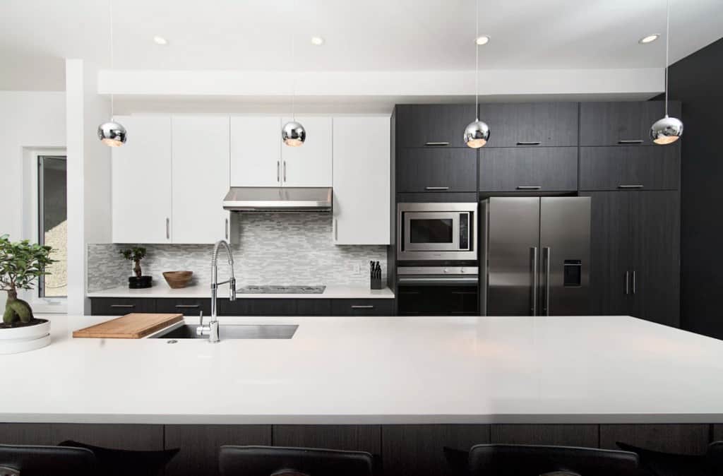 wooden black and white kitchen cabinetry