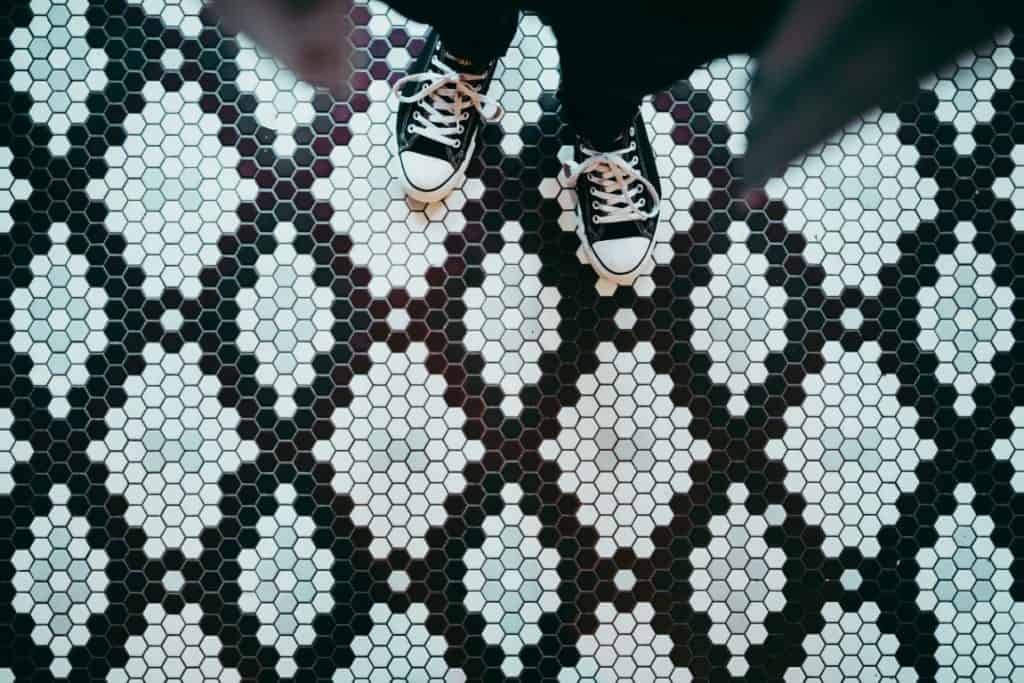 blue and black mosaic flooring