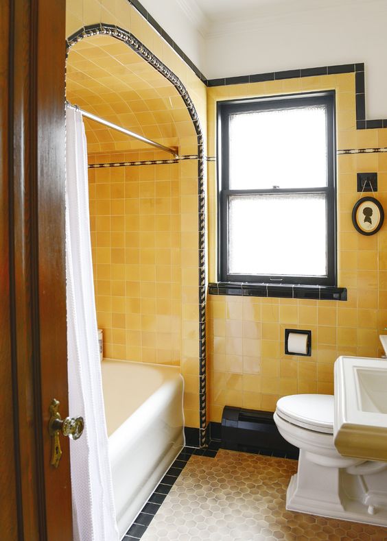 vintage yellow tile bathroom